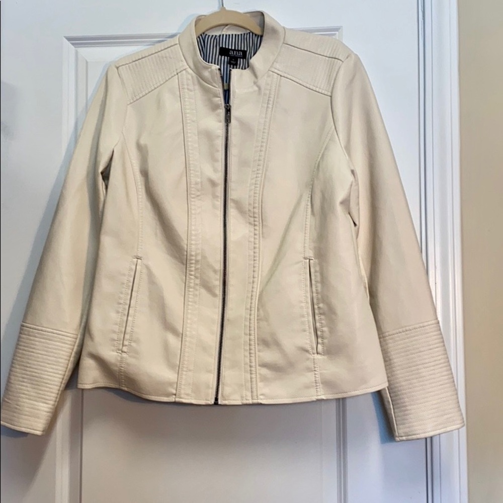 Stylish Faux Leather Off White A.N.A Jacket